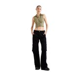 KOTON Kolsuz Crop Gömlek Slim Fit Korse Detaylı