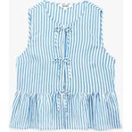 Koton Kolsuz Fiyonklu Önden Bağlamalı Çizgili Peplum Bluz - Mavi - 38