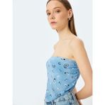 Koton Kolsuz Gipeli Straplez Yaka Asimetrik Crop Viskon Bluz - 40 - Mavi