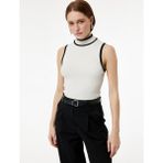 Koton Kontrast Renk Detaylı Slim Fit Dik Yaka Kolsuz Triko Bluz - Ekru