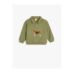 Koton Köpek Baskılı Pamuklu Uzun Kollu Şardonlu Polo Yaka Sweatshirt