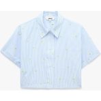 Koton Koton x Sibil Çetinkaya - Kısa Kollu Limon Işleme Detaylı Çizgili Crop Poplin Gömlek - 38 - Mavi