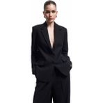 Koton Krep Kumaş Cepli Düğmeli Uzun Kollu Kruvaze Oversize Blazer Ceket - Siyah - 40
