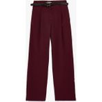 Koton Krep Kumaş Pile Detaylı Cepli Kemerli Düz Paça Pantolon - Bordo - Regular - 42