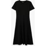 Koton Krep Scuba Kumaş Slim Fit Kısa Kollu Bisiklet Yaka Midi Kloş Elbise - Siyah