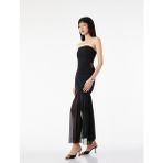 Koton Krep Scuba Kumaş Slim Fit Transparan Tül Detaylı Midi Etek - Siyah - XL