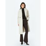 Koton Kruvaze Düğmeli Uzun Oversize Kaşe Kaban - Ekru - 44