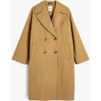 Koton Kruvaze Oversize Uzun Kaşe Kaban - Kahve - 42