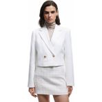 Koton Kruvaze Uzun Kollu Tüvit Crop Blazer Ceket - Ekru - 38