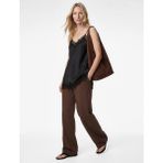 Koton Kupro Viskon Kumaş Beli Lastikli Bağlamalı Cepli Düz Bol Paça Pantolon - Kahve - Straight - 42