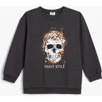 Koton Kuru Kafa Baskılı Uzun Kollu Sweatshirt Erkek Çocuk İçin Bisiklet Yaka Orta Kalınlık - Gri - 5 - 6 Yaş