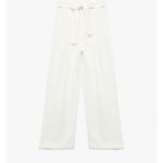 Koton Kuşak Detaylı Bağlamalı Viskon Geniş Paça Pantolon - Ekru - Loose - 6 - 7 Yaş