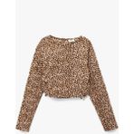 Koton Leopar Desenli Uzun Kollu Bisiklet Yaka Crop Bluz - Ekru - 9 - 10 Yaş