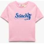 Koton Lisanslı Kız Çocuk Pamuklu Kısa Kollu Crop Tişört Pembe Slim Fit Günlük Stil - 4 - 5 Yaş
