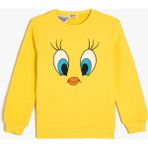 Koton Lisanslı Pamuklu Tweety Sweatshirt Kız Çocuk Bisiklet Yaka Baskılı Truvakar Kol - Sarı - 9 - 10 Yaş