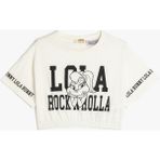 Koton Lola Bunny Lisanslı Kısa Kollu Pamuklu Crop Tişört - Ekru - 6 - 7 Yaş