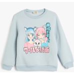 Koton Mavi Anime Baskılı Uzun Kollu Sweatshirt Kız Çocuklar İçin Şık Tasarım - 7 - 8 Yaş