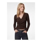 Koton Modal Karışımlı Aksesuarlı Uzun Kollu Slim Fit Asimetrik Kruvaze V Yaka Bluz
