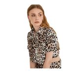 Koton Oversize Leopar Desenli Crop Gömlek Kısa Kollu