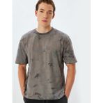 Koton Oversize Tişört Batik Desenli Kısa Kollu Bisiklet Yaka Pamuklu - Mor