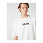 Koton Oversize Tişört Slogan Baskılı Bisiklet Yaka Kısa Kollu, Erkek, Ekru, 3XL