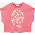 Koton Pamuklu Bisiklet Yaka Kolsuz Baskılı Crop Tişört - Pembe - 7 - 8 Yaş