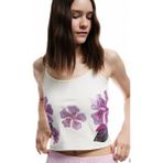 Koton Pamuklu Çiçekli Kolsuz Askılı Pullu Payetli Crop Bluz - Ekru