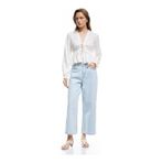 Koton Pamuklu Düğmeli Cepli Normal Bel Crop Geniş Paça Jean Pantolon - Wide Leg Jean Bleach 5sal40020md Açık Mavi