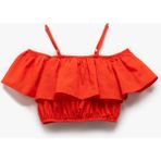Koton Pamuklu Düşük Omuz Ince Askılı Katlı Fırfırlı Crop Bluz - Kırmızı - 7 - 8 Yaş