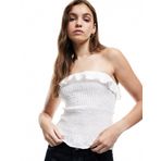Koton Pamuklu Fırfırlı Gipeli Straplez Yaka Kolsuz Crop Bluz