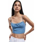Koton Pamuklu Fiyonklu Ip Askılı Fisto Crop Kolsuz Bluz - Mavi - 38