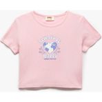 Koton Pamuklu Kalp Baskılı Bisiklet Yaka Kısa Kollu Crop Tişört - Pembe - 11 - 12 Yaş