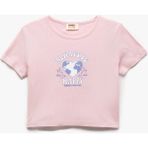 Koton Pamuklu Kalp Baskılı Bisiklet Yaka Kısa Kollu Crop Tişört - Pembe - 6 - 7 Yaş