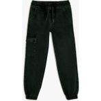 Koton Pamuklu Kapaklı Cep Detaylı Beli Bağlamalı Jogger Denim Pantolon - Siyah - Regular - 6 - 7 Yaş