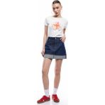 Koton Pamuklu Katlı Cepli Düğmeli Rahat Kalıp Çizgili Denim Mini Etek - Lacivert - 38