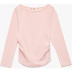 Koton Pamuklu Kayık Yaka Büzgülü Uzun Kollu Tişört - Pembe - 6 - 7 Yaş