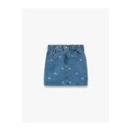 Koton Pamuklu Kelebek Desenli A Kesim Cepli Mini Denim Etek