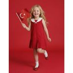 Koton Pamuklu Kolsuz Bebe Yaka A Kesim Pileli Elbise - 24 - 36 Ay - Kırmızı
