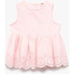 Koton Pamuklu Kolsuz Bisiklet Yaka Fistolu Fırfırlı Bluz - Pembe - 4 - 5 Yaş