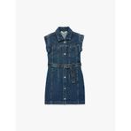 Koton Pamuklu Kolsuz Kuşak Detaylı Gömlek Yaka Denim Elbise Orta İndigo 6skg80003ad İndigo