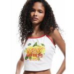 Koton Pamuklu Kolsuz Limon Baskılı Bağcıklı Crop Dar Kesim Halter Yaka Bluz