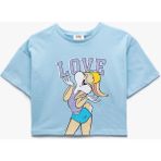 Koton Pamuklu Lola Bunny Baskılı Kısa Kollu Bisiklet Yaka Lisanslı Crop Tişört - Mavi - 9 - 10 Yaş