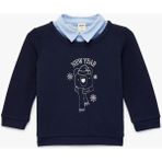 Koton Pamuklu Nakışlı Uzun Kollu Gömlek Yaka Detaylı Yılbaşı Temalı Sweatshirt - Lacivert - 24 - 36 Ay