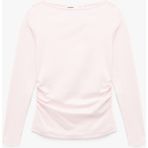 Koton Pamuklu Slim Fit Kayık Yaka Uzun Kollu Drapeli Tişört - Pembe