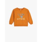 Koton Pamuklu Slogan Baskılı Uzun Kollu Bisiklet Yaka Sweatshirt - 4 - 5 Yaş - Turuncu