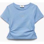 Koton Pencere Detaylı Bisiklet Yaka Kısa Kollu Pamuklu Crop Bluz - Mavi - 6 - 7 Yaş