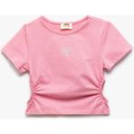 Koton Pencere Detaylı Bisiklet Yaka Kısa Kollu Pamuklu Crop Bluz - Pembe - 11 - 12 Yaş