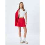 Koton Pileli Mini Şort Etek - Kırmızı - 36