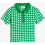 Koton Polo Tişört Crop Kısa Kollu Düğme Detaylı Dar Kalıp - 7 - 8 Yaş - Yeşil