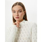 KOTON Polo Yaka Ajurlu Triko Kazak Slim Fit Yumuşak Dokulu İnci Broş Detaylı